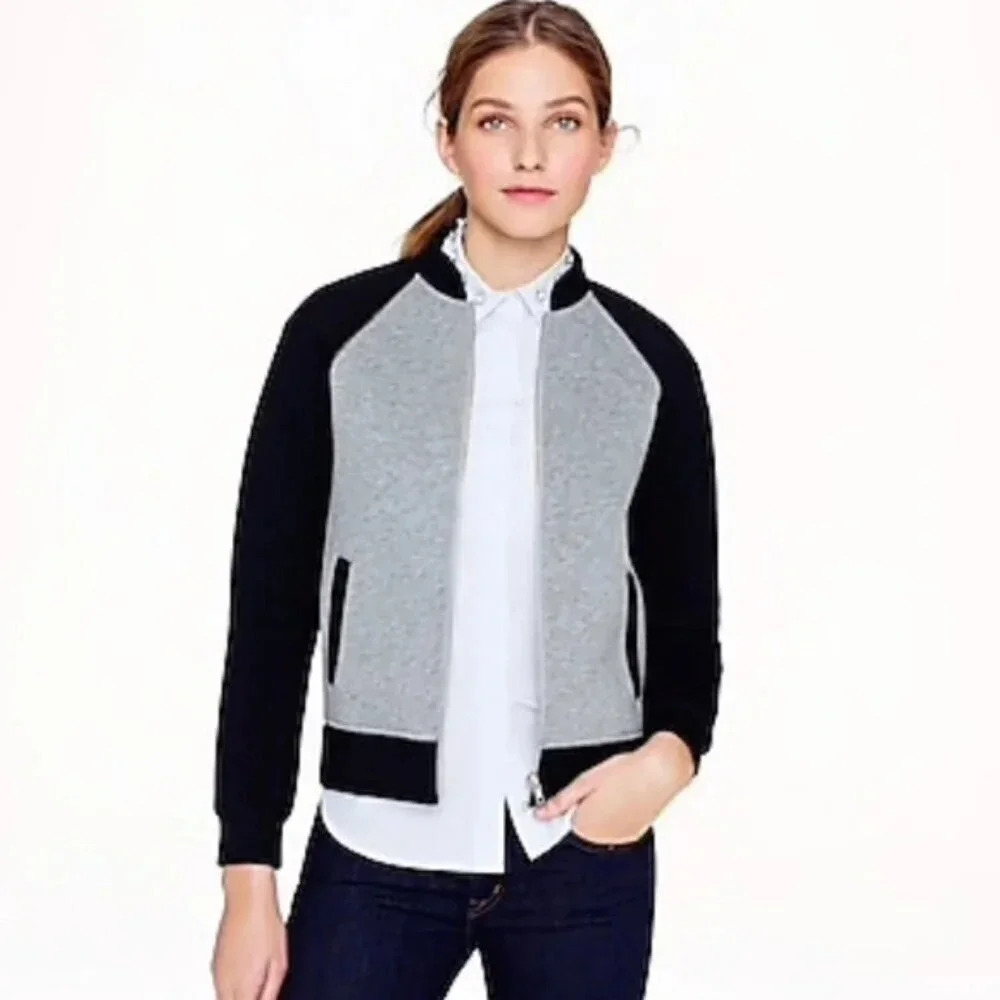J. Crew Size 4 Gray and Black Neoprene Varsity Jacket NEW!